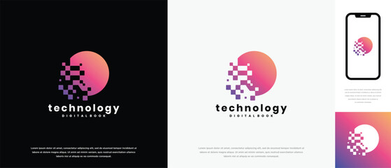 Global pixel technology logo design vector concept. Global pixel technology logo symbol icon