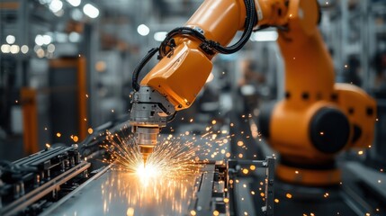 Industrial Robotic Arm Welding Metal with Sparks