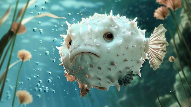 Fugu puffing up defensively.