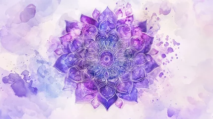 Fototapete Purple mandala watercolor painting on white background. © artivisual