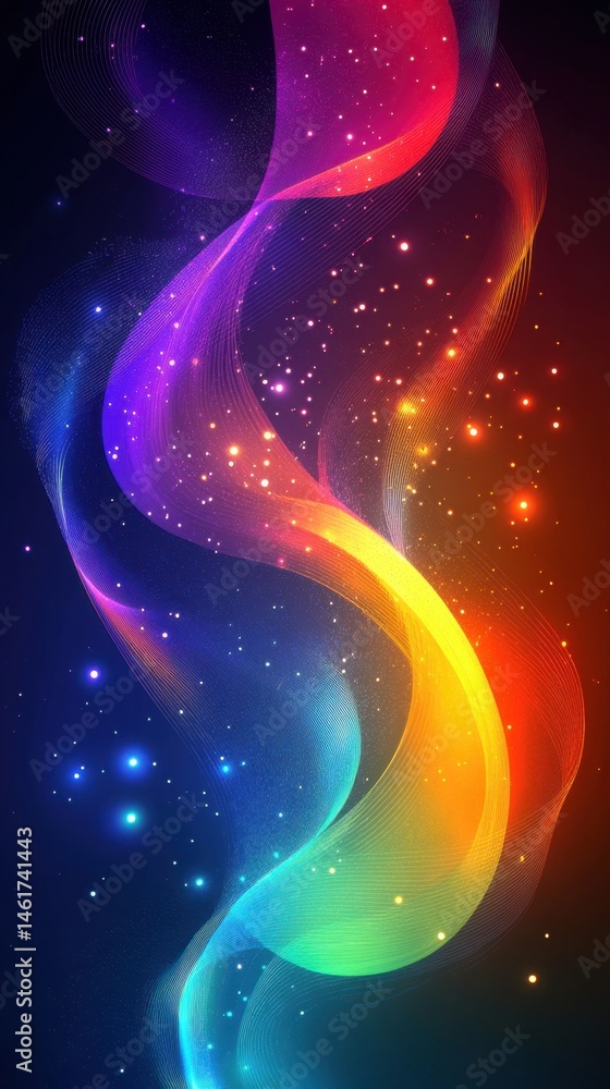 Aufkleber abstract colorful light streaks with sparkling particles on dark background vertical composition