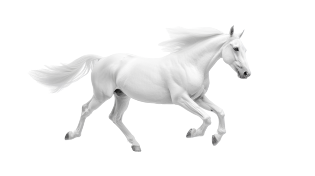 Majestic white horse in motion displaying graceful movement and stunning elegance
