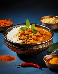 Indische Curry-Bowl mit Linsen und Basmatireis