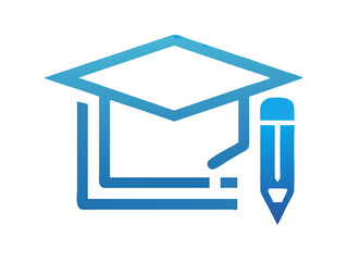 Academic achievement concept icon with graduation cap and pen. A simple, modern icon representing education and learning. 