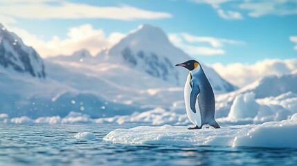 Solitary penguin on icy landscape