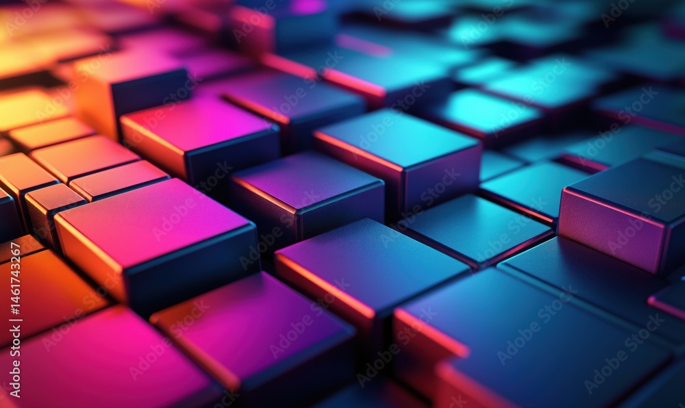 Poster colorful 3d cubes with vibrant lighting creating abstract digital background