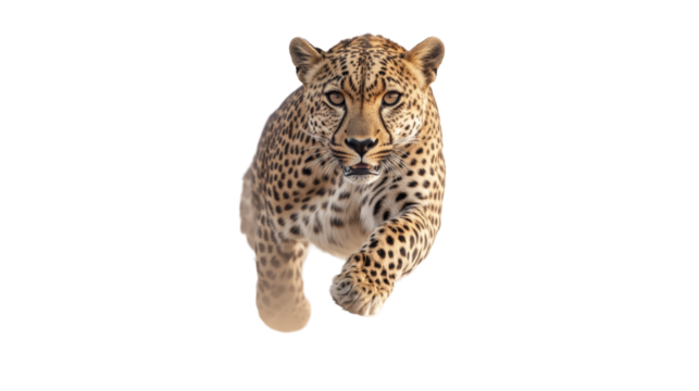Fast leopard running with focused eyes and beautiful spotted fur displaying agile movements