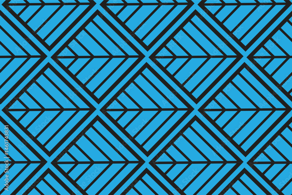 Poster seamless geometric abstract pattern with bold diagonal arrow lines – blue and black diamond backgrou