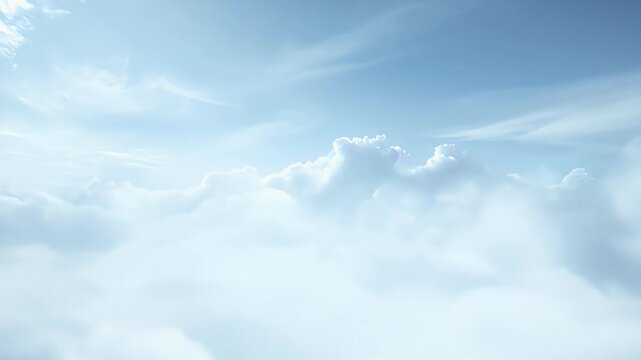 Dramatic Aerial View Of White Puffy Clouds Under A Bright Blue Sky in Sunny Weather