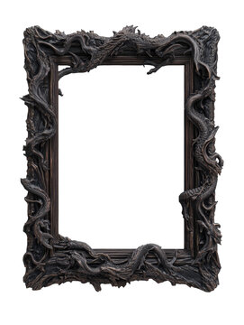 Ornate dragon frame with intricate carved design in dark wood finish