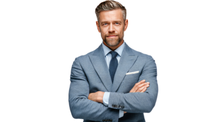 The Confident Executive: A striking portrait of a sharply dressed executive, exuding confidence with a composed demeanor, in a stylish professional attire. 