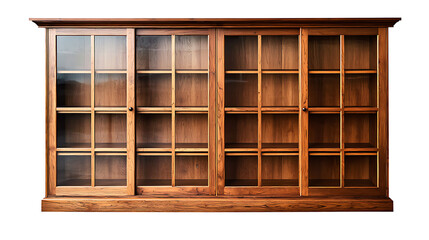 A large wooden bookcase with four glass doors