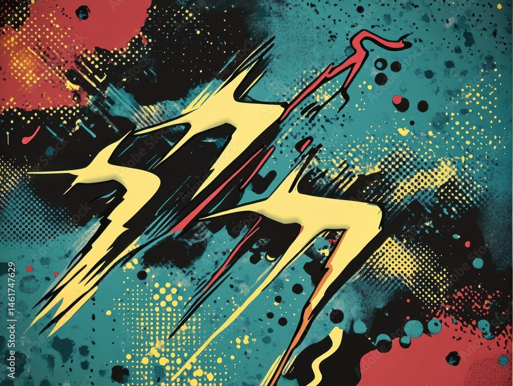 Poster energetic abstract expressionism art with bold colors and dynamic shapes in a modern graphic style
