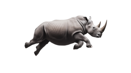 Majestic rhinoceros in motion with strong horn and robust body structure