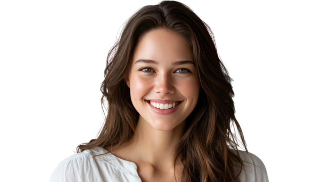 Radiant Smile: Captivating portrait of a beautiful woman exudes happiness and confidence. Capturing the charm of her delightful expression