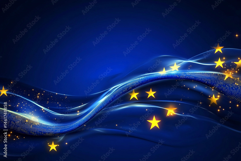 Poster European Union flag design with digital elements and stars Generative AI