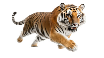 Fototapeta premium Majestic tiger in powerful motion displaying strength and grace through its striped coat