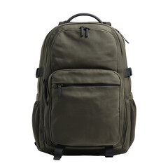 Fototapeta premium new olive green backpack with multiple compartments and adjustable straps isolated on white background