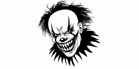 Fototapeta premium Scary clown with menacing expression against white background Generative AI