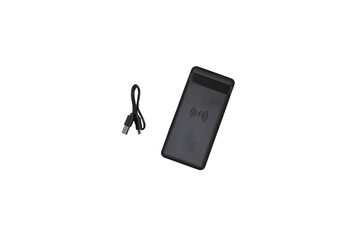 power bank isolated, modern black power bank with wireless charging, external battery for...