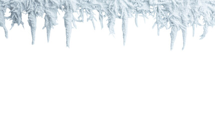 Elegant white icicles hanging in a row with sharp tips under natural light