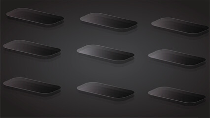 3D illustration of illuminated transparent glass squares with glowing neon edges arranged on dark surface. Modern, futuristic abstract background ideal for technology, design, or digital concept theme