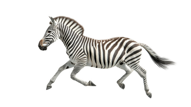 Majestic striped zebra galloping gracefully with strong legs and distinct black white patterns - Powered by Adobe