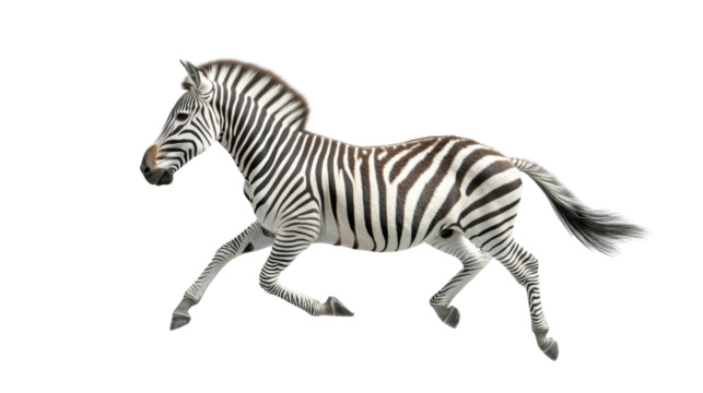 Majestic striped zebra galloping gracefully with strong legs and distinct black white patterns