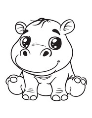 Cute Kawaii Hippo – Adorable Springtime Coloring Page for Kids