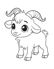 Smiling Baby Goat – Cute Kawaii Farm Animal Coloring Page