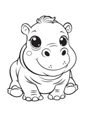 Cute Kawaii Hippo – Adorable Springtime Coloring Page for Kids