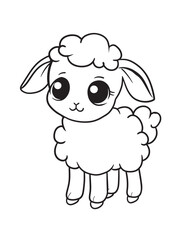Big-Eyed Baby Sheep – Kawaii Spring Coloring Page