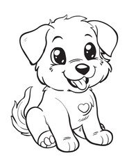 Cute Kawaii Puppy with Big Eyes – Spring Dog Coloring Page
