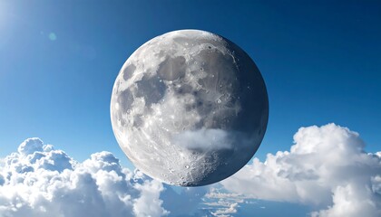 Fototapeta premium Pixelated Moon Above Clouds in a Blue Sky