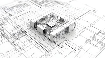 Fototapeta premium Architectural blueprint design of a modern interior space.