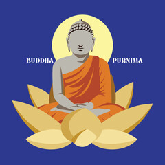 Serene Buddha statue under full moon night sky  .eps