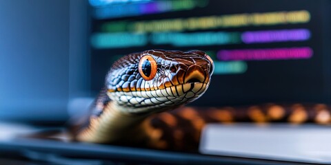 photo of anthropomorphized python computer developer -