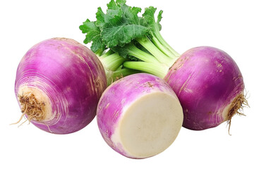 Three purple turnips close up