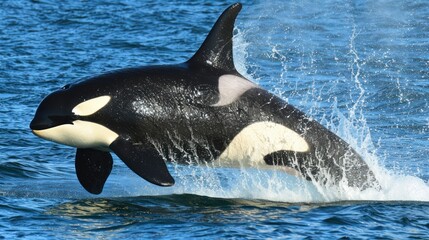 Orca breaching in the sea.