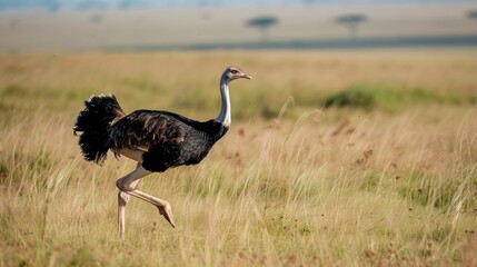 Naklejka premium Ostrich running across the savanna.