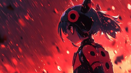 Ladybug leading a mission with determination in anime style