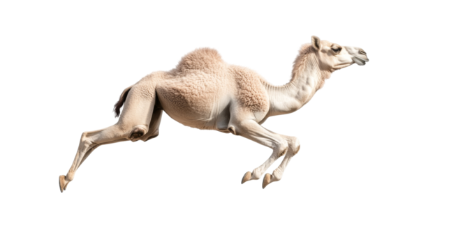 Jumping camel in action captured with grace and elegance during a desert adventure