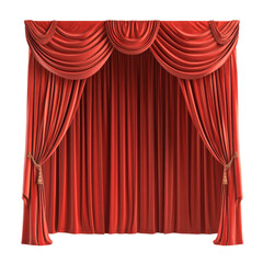 Red velvet stage curtain on transparent background