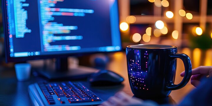  java developer working on coffee-mug-shaped computer 