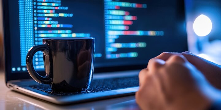  java developer working on coffee-mug-shaped computer 