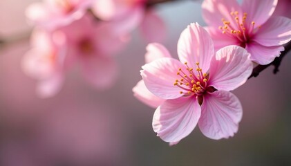 Obraz premium Delicate pink sakura blossoms, full bloom, soft petals , texture, wallpaper, background