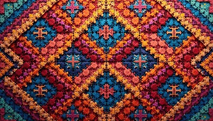 Geometric tapestry pattern, bold colors, woven effect, modern, minimal, graphic