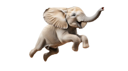 Obraz premium Jumping baby elephant joyfully expresses energy and freedom in mid-air movement