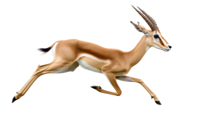 Graceful gazelle leaping in mid-air showcasing speed and agility with distinctive horns