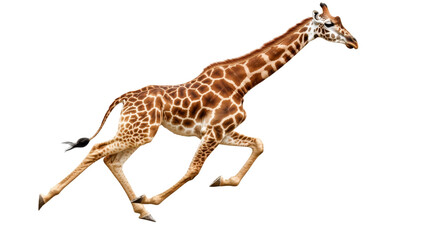 Running giraffe in action highlighting grace and speed with unique spotted patterns and long neck © Oleksii